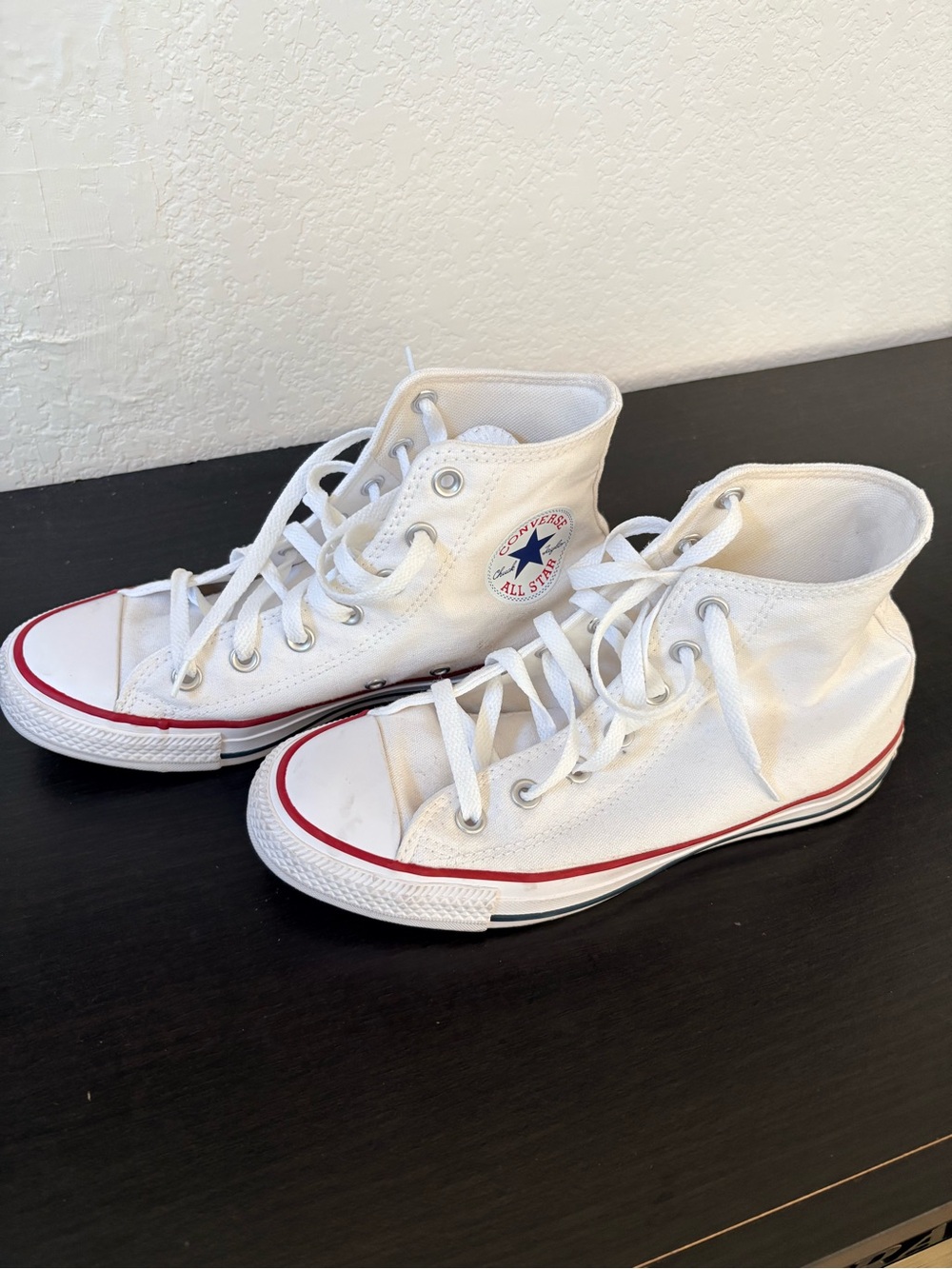 Converse High-Top Sneakers in White with Red Trim